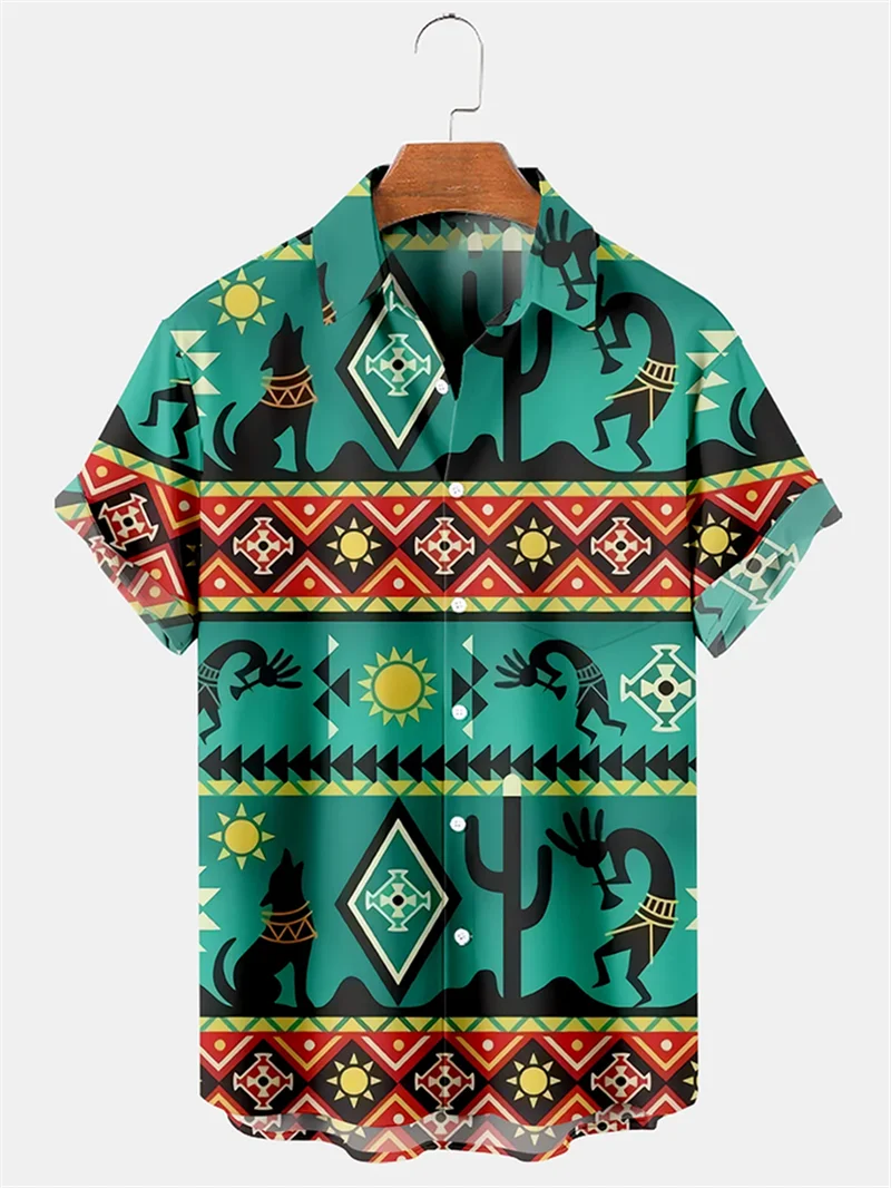 

Fashionable hot selling African tribal classic 2024 Hawaiian shirt men's button up shirt retro shirt minimalist art