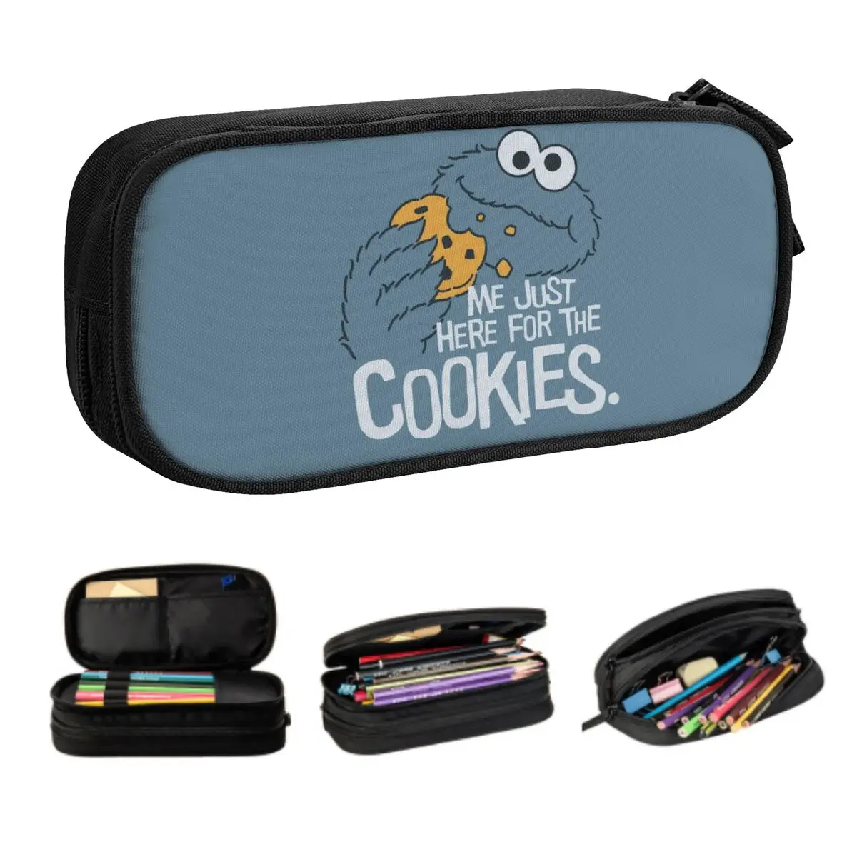 Custom Cute Sesame Streets Cookie Monster Cartoon Pencil Case for Boys Gilrs Big Capacity Pencil Bag School Accessories