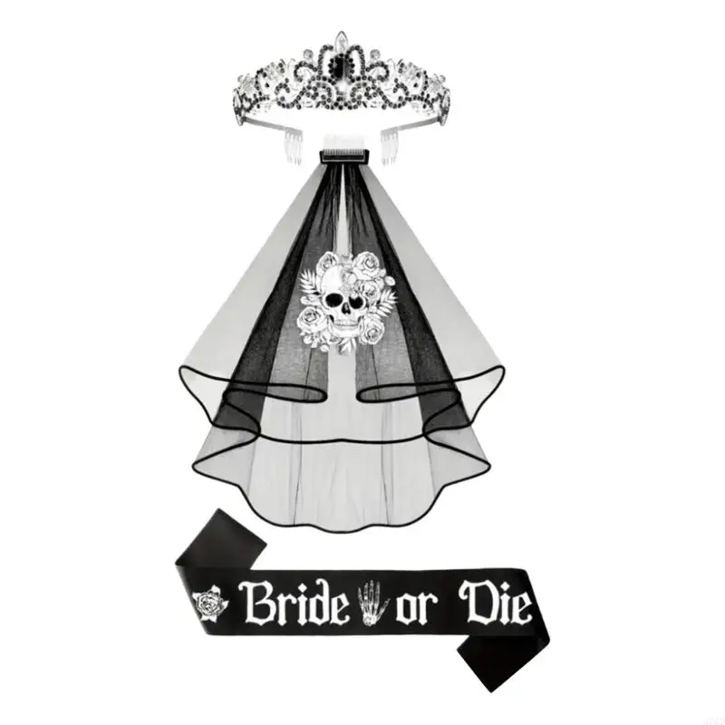 Black Skull Bridal Shower Supplies Hair Accessories for Gothic Wedding Styling - view 3