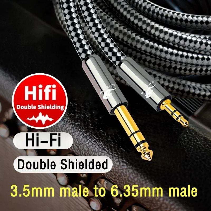 Cable de Audio con conector macho TRS de 3,5mm a 6,35mm y 1/4 pulgadas para consola mezcladora, amplificador de sistema estéreo de cine en casa, cables blindados OFC
