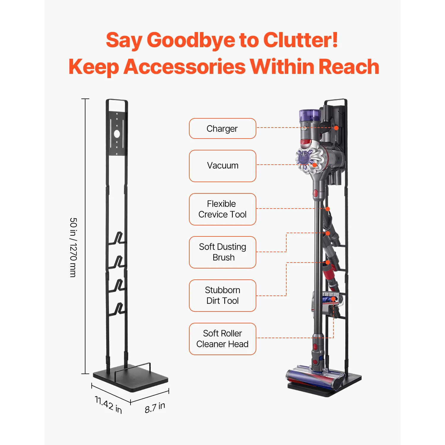 حامل مكنسة SucceBuy متوافق مع حامل دايسون المستقر مع 4 خطافات لدايسون DC30/31/34/35/58/59/62/74 اللاسلكي