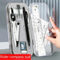 Transparent Plastic Geometry Compass and Ruler Set - Durable Drawing Tools Kit with Protractor, Triangle, and Eraser for School