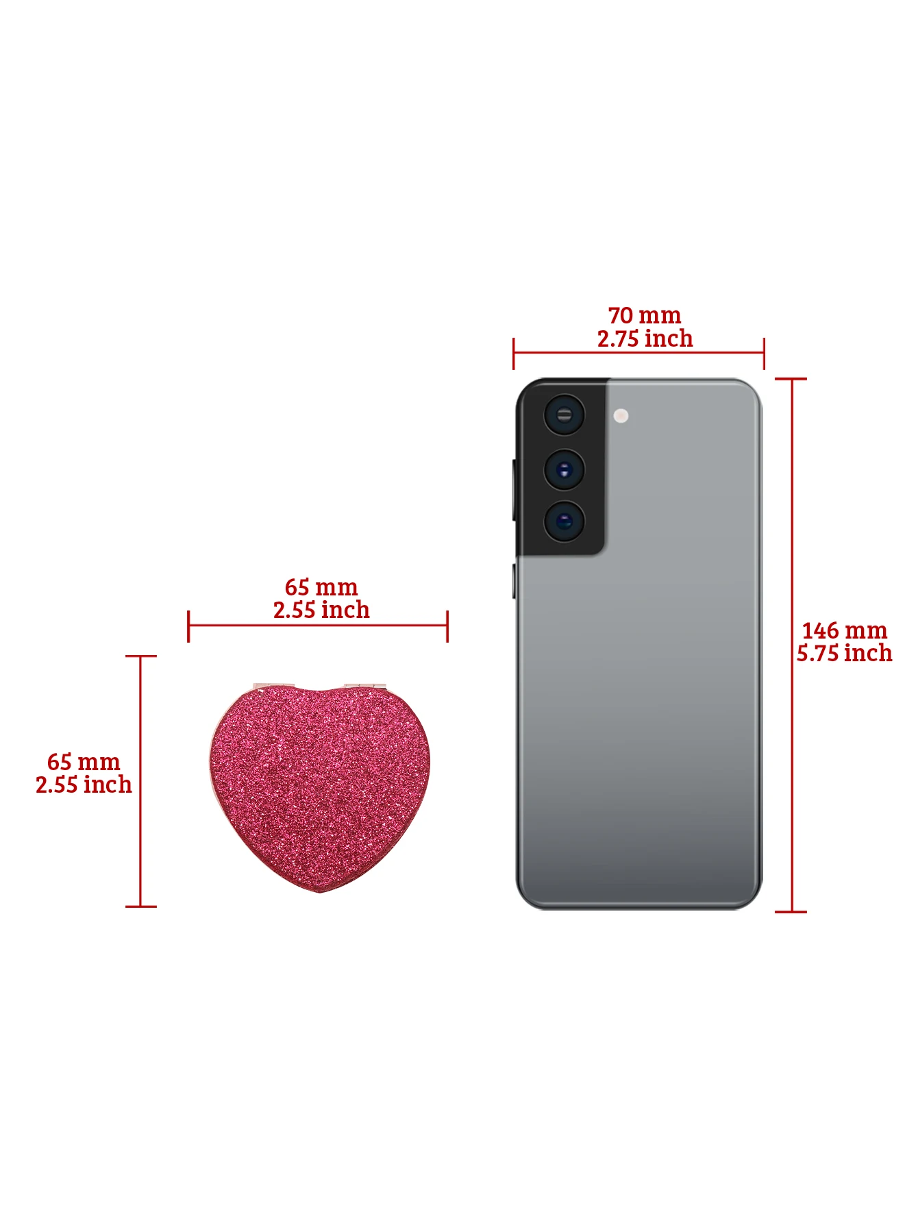 1PC Heart Shape Loose Powder Double Sided Makeup Mirror Portable For Girlfriend Mum Wife Teacher Sister Auntie Birthday Wedding