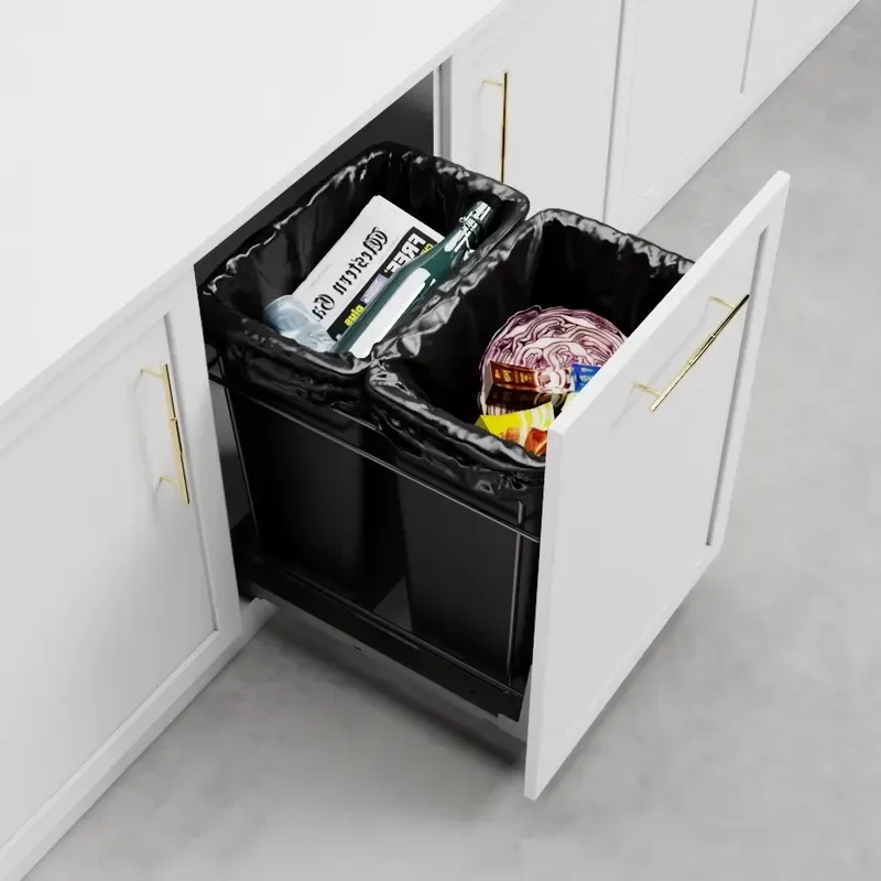 Built In Kitchen Trash Can Pull Out Waste Bin Soft Close Slide Cabinet Garbage Container Hidden Rubbish Storage Box For Home