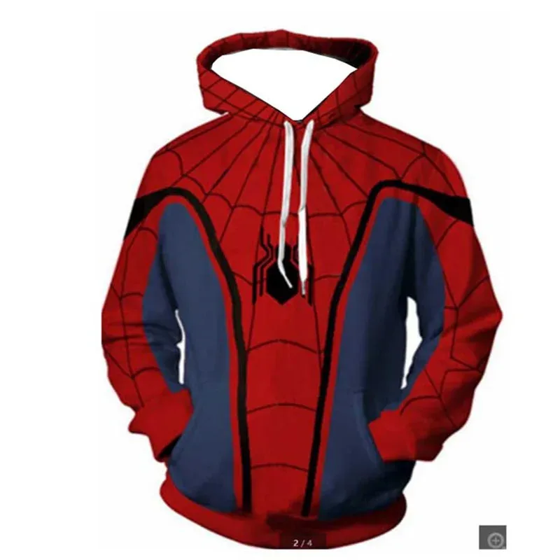 Miniso كوميكس خارقة القرمزي الرجل العنكبوت ثلاثية الأبعاد الطباعة الرقمية رقيقة هوديي البلوز البلوز طويلة الأكمام معطف الربيع والصيف