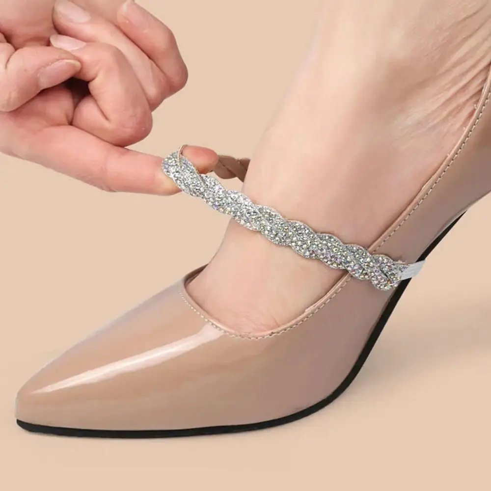 Ankle Holding Women Rhinestone Shoelaces Anti-slip Ankle Shoe Belt High Heels Shoe Belt Elastic Anti-skid Bundle