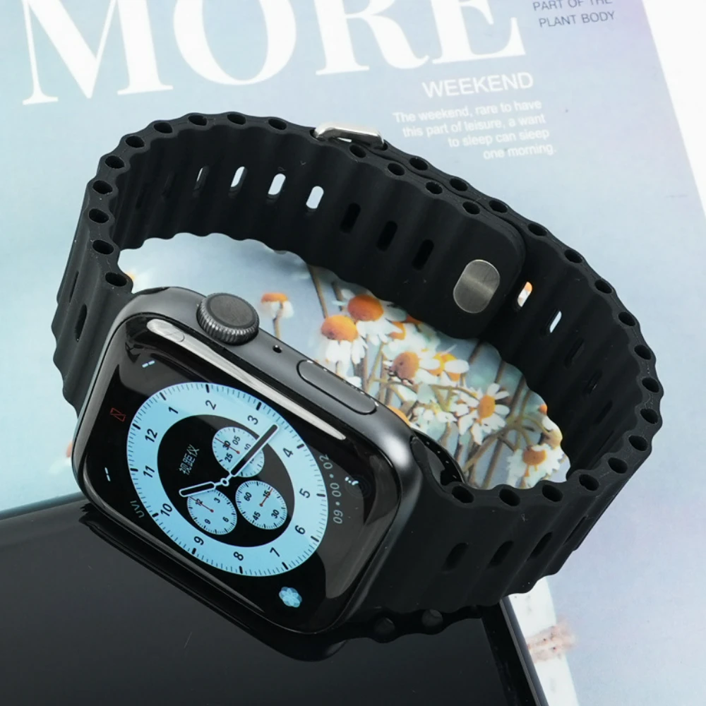 Tali silikon untuk jam tangan Apple, tali silikon untuk jam tangan Apple 10 42mm 46mm Ultra 49mm 9 8 7 45mm 41mm bersirkulasi udara gelang untuk iwatch 6 5 4 3 SE 44mm 42mm 40mm