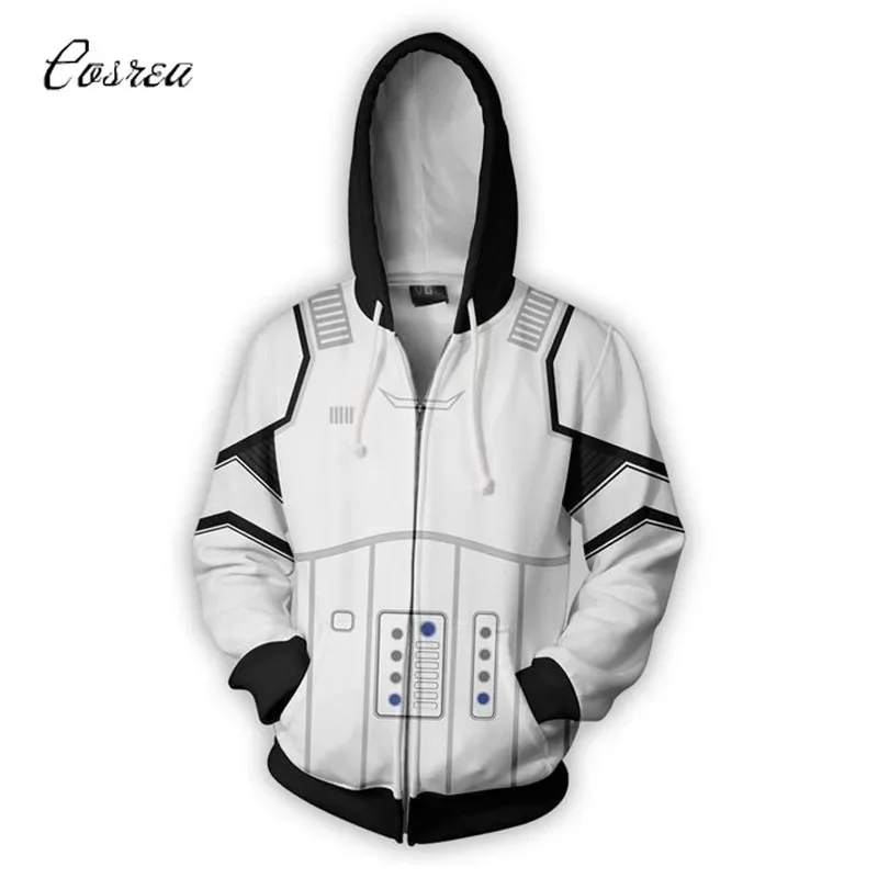 Costume da uomo Felpe con cappuccio Cerniera Felpa con cappuccio corta Felpa Jedi Knight Luke Skywalker R2-D2 Tuta per ragazzi Top bianco