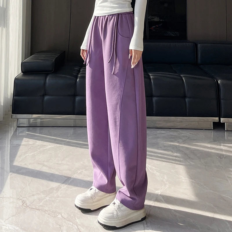 بنطال رياضي أرجواني ، سروال سكين منحني الموز ، نمط جديد ربيع 2025 للسيدات مقاس كبير سراويل تقليدية مقاس سمين مم M-5XL