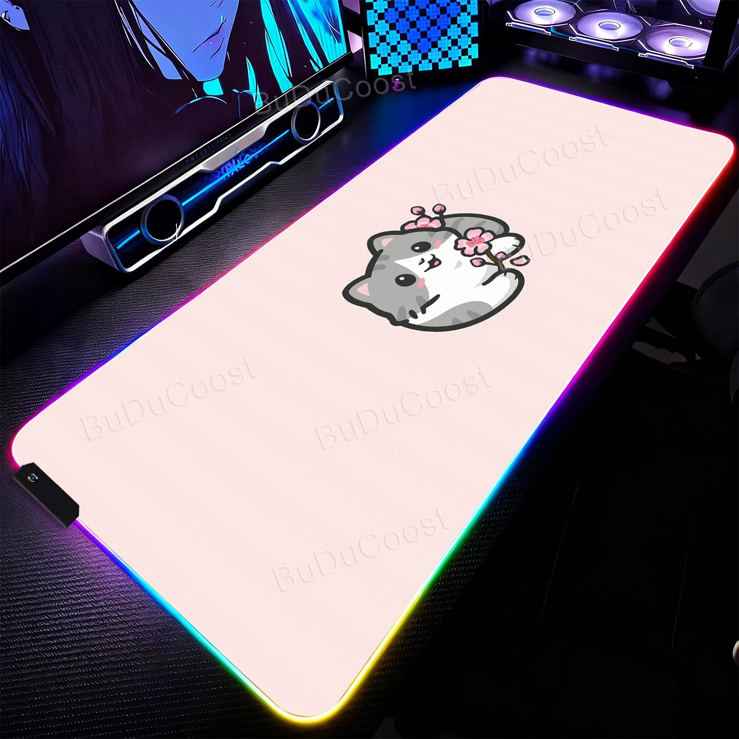 

Minimalist Style Cute Animal Mousepad RGB Luminous Gamer Accessories Large LED Light Mousepads PC Computer Desk Mat with Backlit