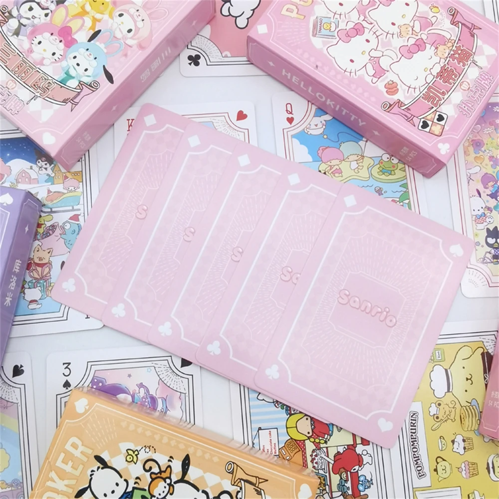 Kawaii Sanrio Hello Kitty Cartoon Poker Melody Kuromi Playing Cards Board Games Anime Paper Cards Leisure Entertainment Kids Toy