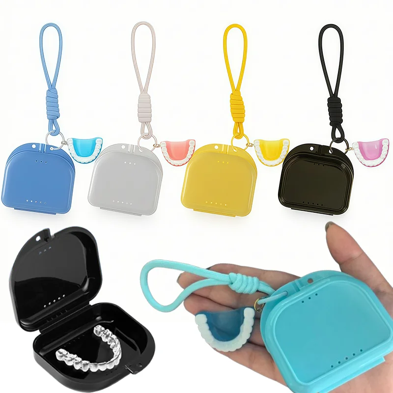 1 Multifunctional Invisible Braces Case with Tooth-Shaped Pendant, Bag Strap and Phone Chain Style, Orthodontic Appliance and Denture Storage Box, Stylish Portable Denture Storage Box, with Woven Lanyard Keychain, Orthodontic Retainer Breathable Portable Case, Anti-Lost and Space-Saving, Cute Tooth-Shaped Pendant Braces Case, with Woven Lanyard Keychain, Multiple Colors