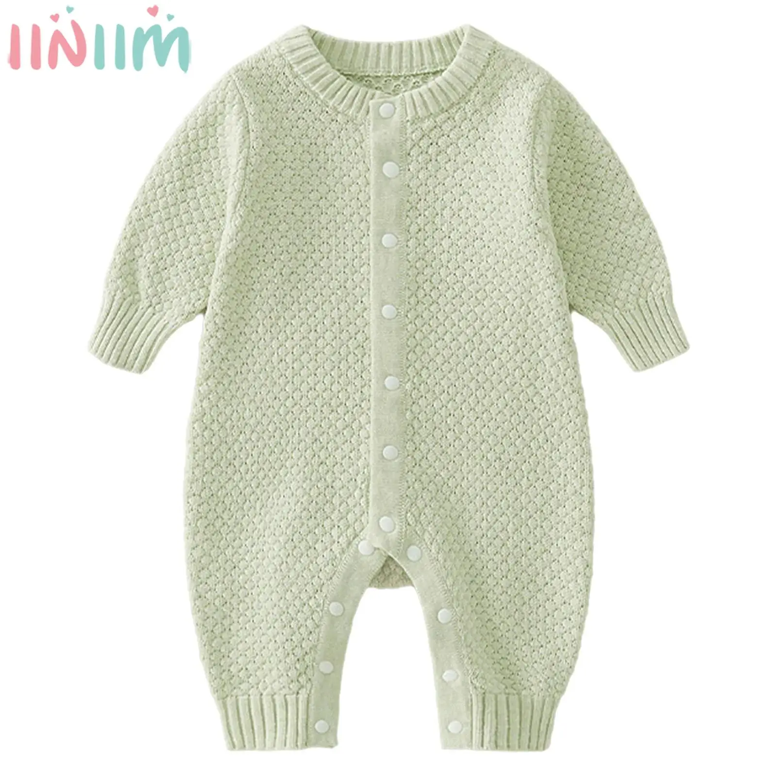 

Baby Boys Girls Knitted Sweater Romper Toddler Fall Winter Casual Clothes Long Sleeve Solid Color Jumpsuit for Daily Birthday