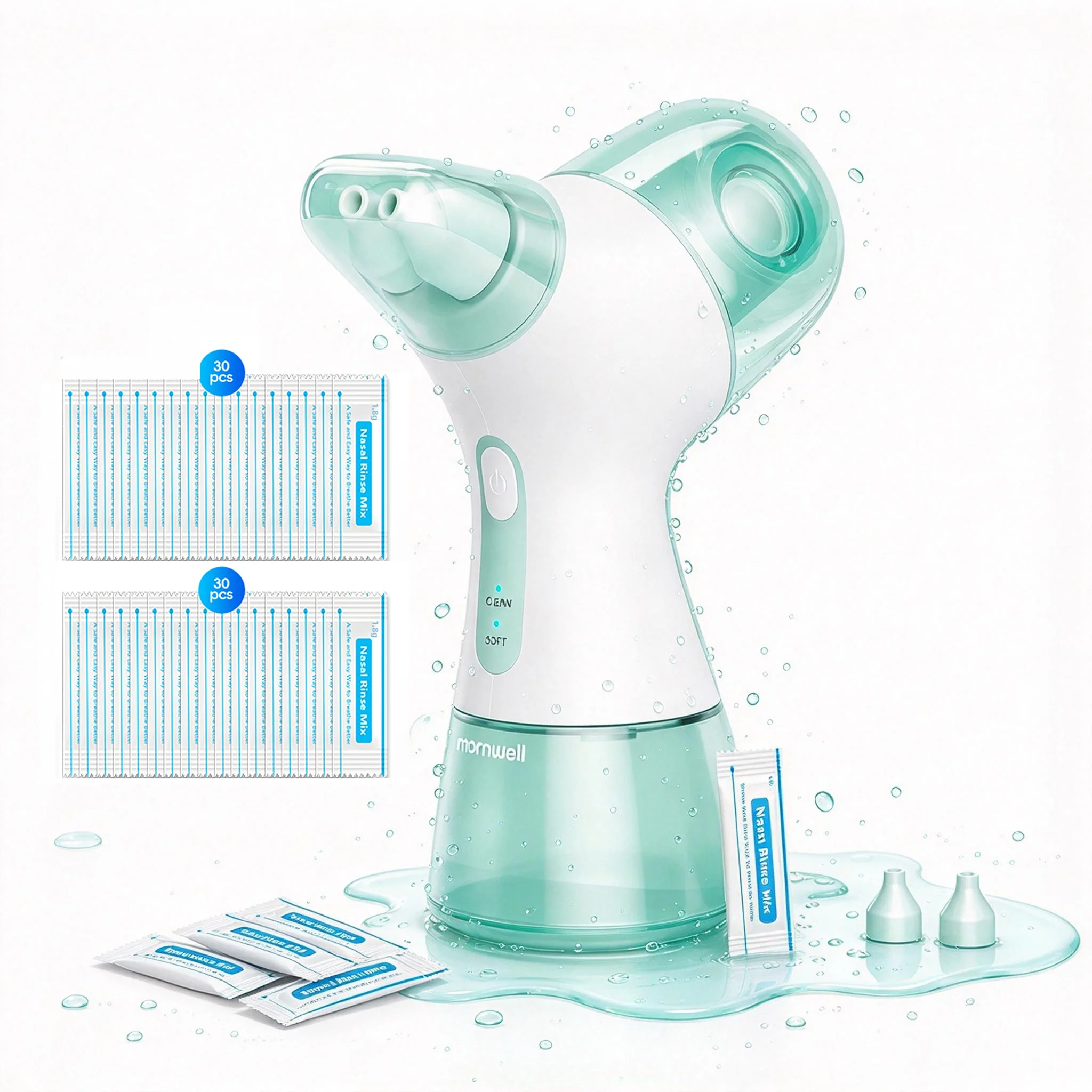 Electric Nasal Rinse Irrigation,30 Salt Packets, for Relieving Sinus Discomfort, Self-Cleaning and Automatic Waste Collection