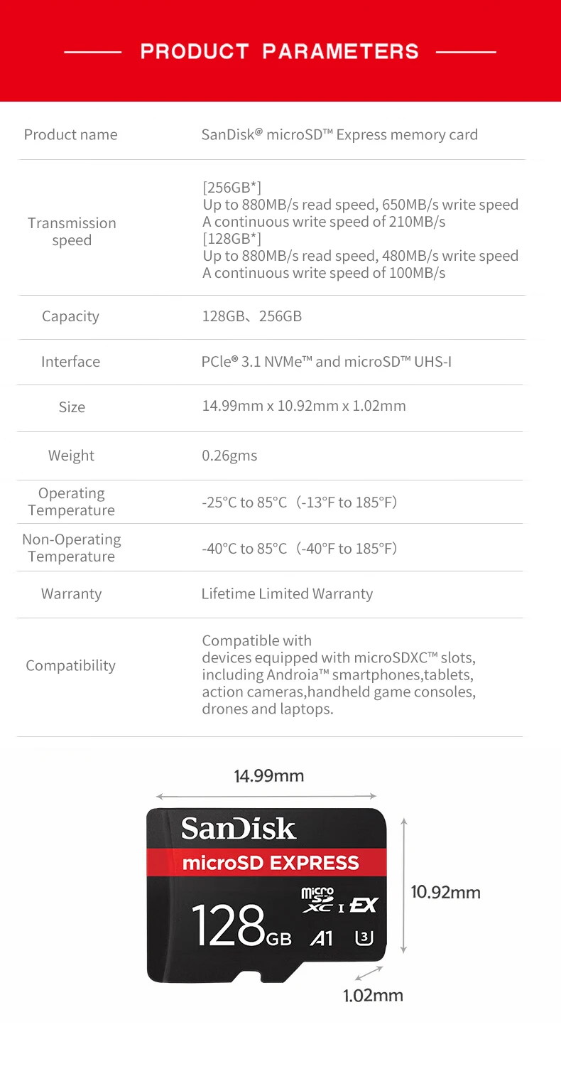 SanDisk MicroSD Express Karte 128GB 256GB A2 5.3K NVMe TF Speicherkarte für Tablet UAV Switch 2 Max 880Mb/s Micro SD Karte für Telefon – Detail 7