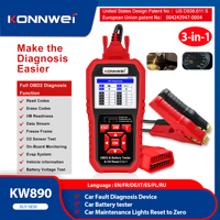 New KONNWEI KW890 12V Car OBD2 Battery Tester Analizer Auto Diagnostic Tool Battery Match 3 in 1 Car OBDII Scanner Code Reader