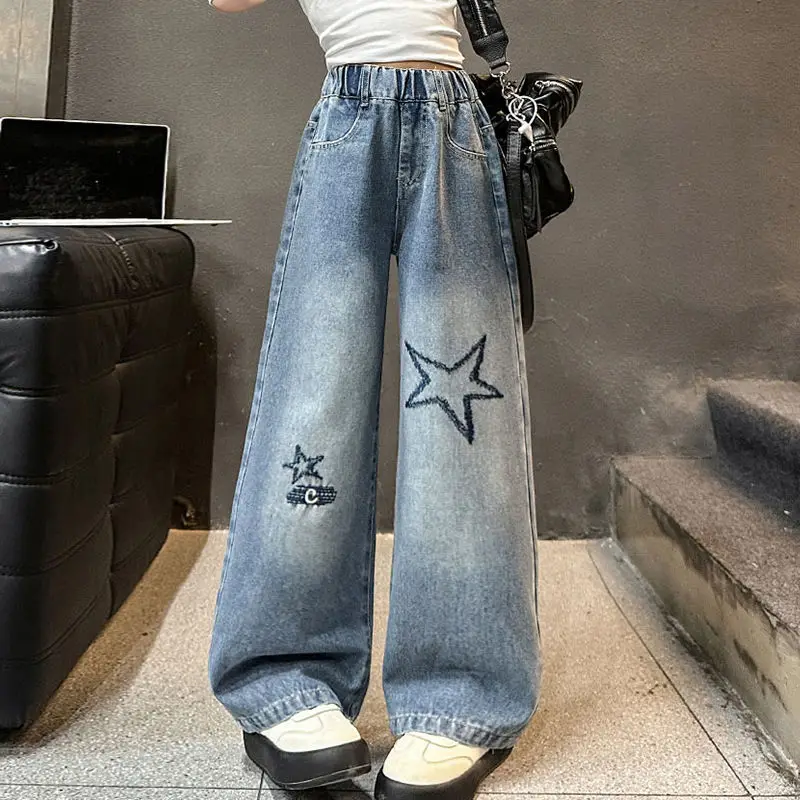 

Girls' jeans in spring and autumn, casual fashion, girls' pants, stylish and versatile, children's pants, hip-hop