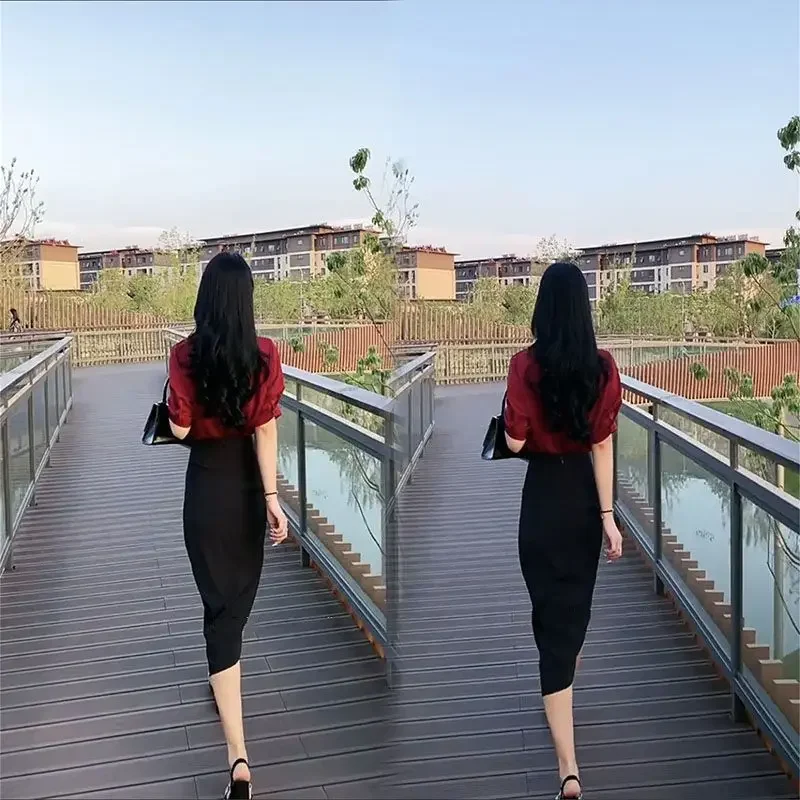 Office Maxi Long Sexy Female Outfits Slit Women\'s Two Piece Set Skirt Summer Fashion 2024 Clothes Korean Style Promotion Y2k