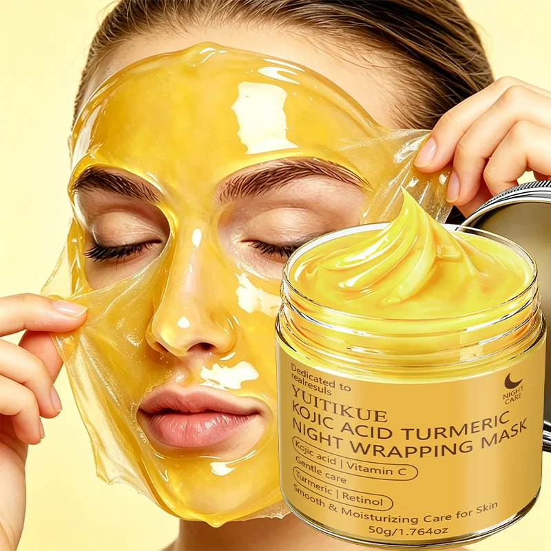 Máscara Noturna YUITIKUE 50g com Ácido Kójico e Cúrcuma, Vitamina C e Retinol, Suave, Hidratante e Nutritiva para Cuidados Faciais Noturnos