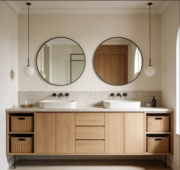Luxury bathroom vanity set with large mirror and ample storage, bathroom vanity set with slow closing device