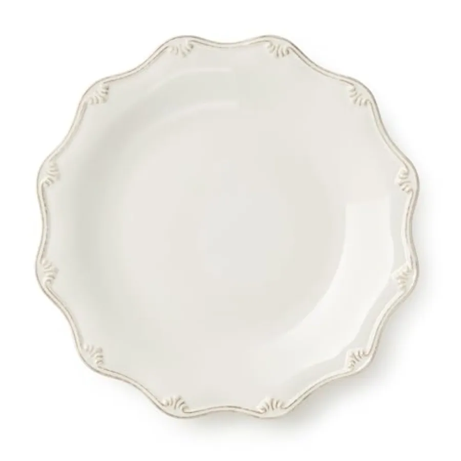

Heritage Scroll 11-Inch Dinner Plates Set of 4 Elegant Stoneware with Sculpted Scrollwork and Scalloped Edge Ivory Glaze for Cl