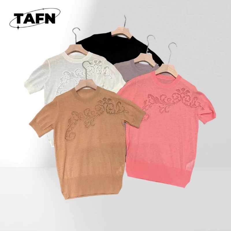 Three-Dimensional Crocheted Simple Fashion All-Match Comfortable round Neck Cashmere Advanced Texture Simple Comfortable A40106