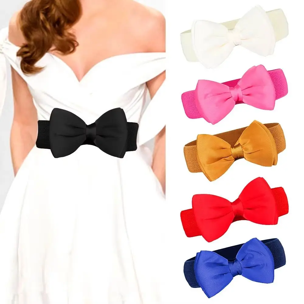 1Pcs New Big Bowknot Waist Belt Wide Elastic Bow Waistband Stretch Buckle Satin Bow Belt for Girls Lady Women