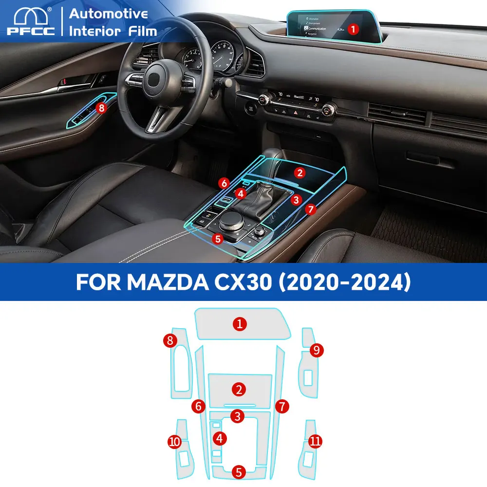 

For Mazda CX30 2020-2024 Car Center Console Gear Panel Navigation Screen TPU Interior Protective Film Anti-Scratch Repair LHD