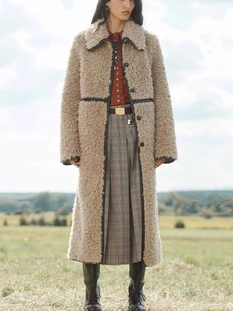 

Зимние новые поступления в европейском и американском стиле, модная женская одежда, свободное универсальное флисовое длинное пальто