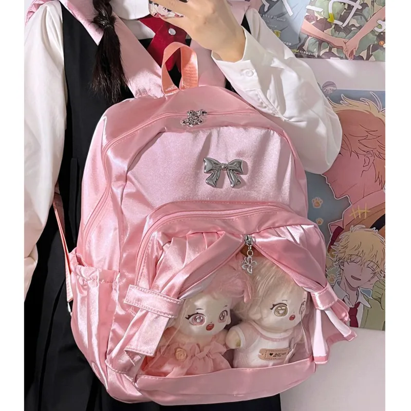 Bow Pleated Y2k Curtain Itabag Japan Cute Baby Bag Zipper Student Backpack Anime Waterproof Large Capacity Single Messenger Bag