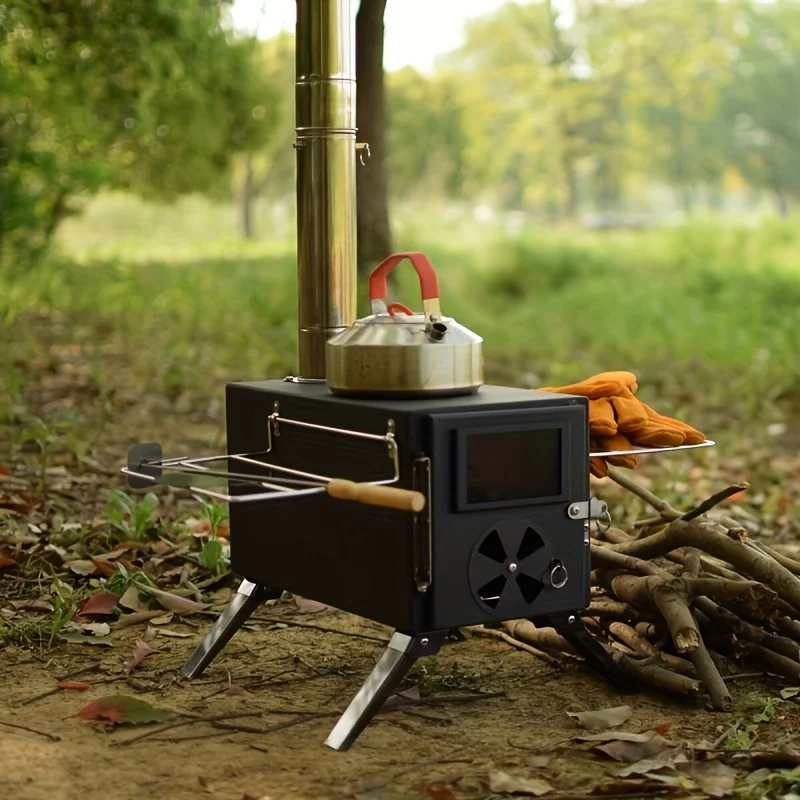 

Portable tent stove-Outdoor stove with 7 chimney tubes suitable for spring camping cooking and backyard barbecue parties Black