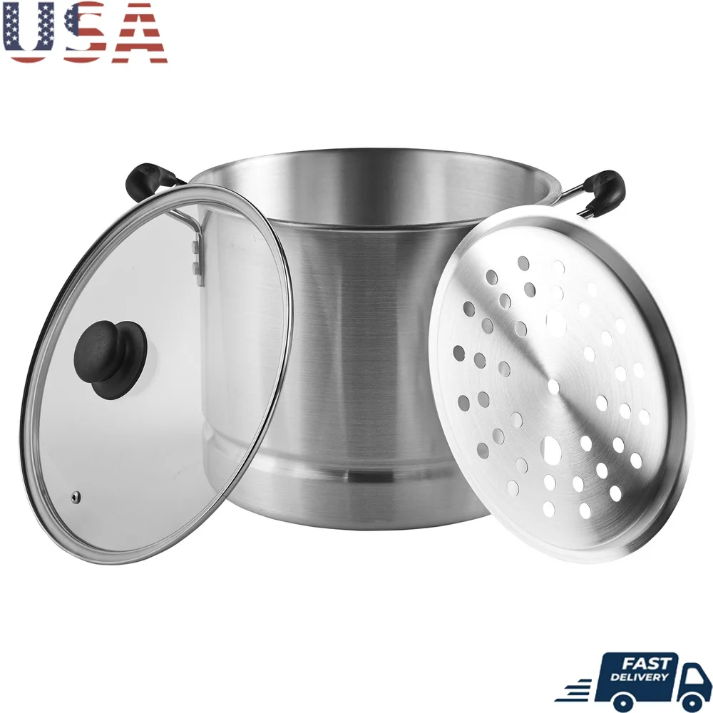 

Алюминиевая пароварка 16qt со стеклянной крышкой, прохладные сенсорные ручки, универсальная кастрюля для приготовления пищи, овощей, морепродукты, пасты, большие партии еды