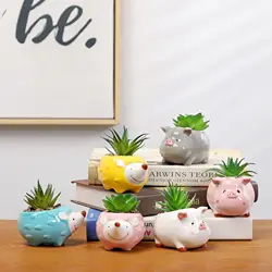 3/4/6 Pcs Nordic Style Ceramic Animal Flower Pot Cartoon Fox Dog Pig Head Mini Pot Succulents Plants Bonsai Pots Home Decoration