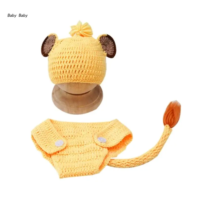 

Q81A Baby Photoshoot Props Animal Costume Set Underpants & Lion Ear Hat Newborn Photo Props Photography Clothes Accessories