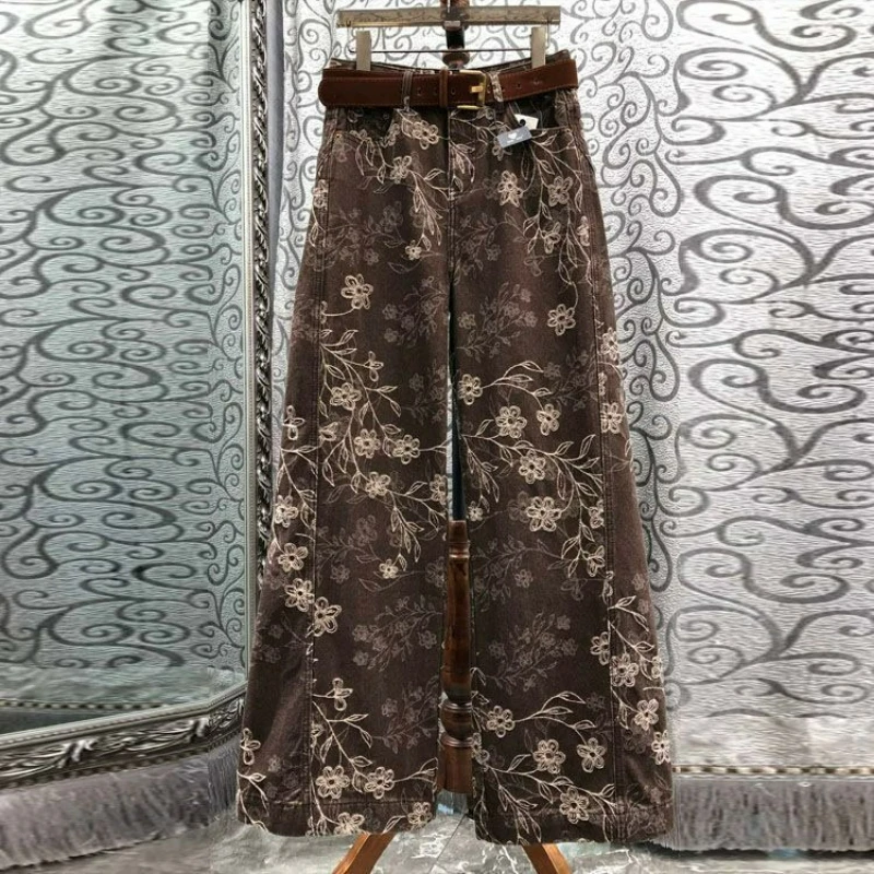 بنطلون جاكار ربيع الخريف نمط 2026 مجموعة موضة جديدة النساء عالية الخصر فضفاضة واسعة الساق التخسيس مستقيم الساق السراويل