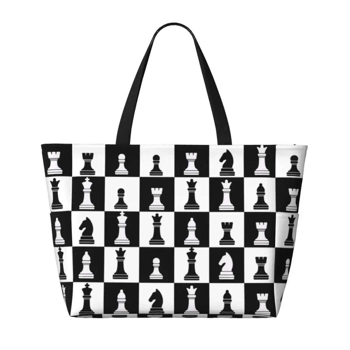 Custom Chess Checkerboard Chess Beach Tote Bag for Women Extra Large Gym Carry On Checkered Travel Shopping Bags