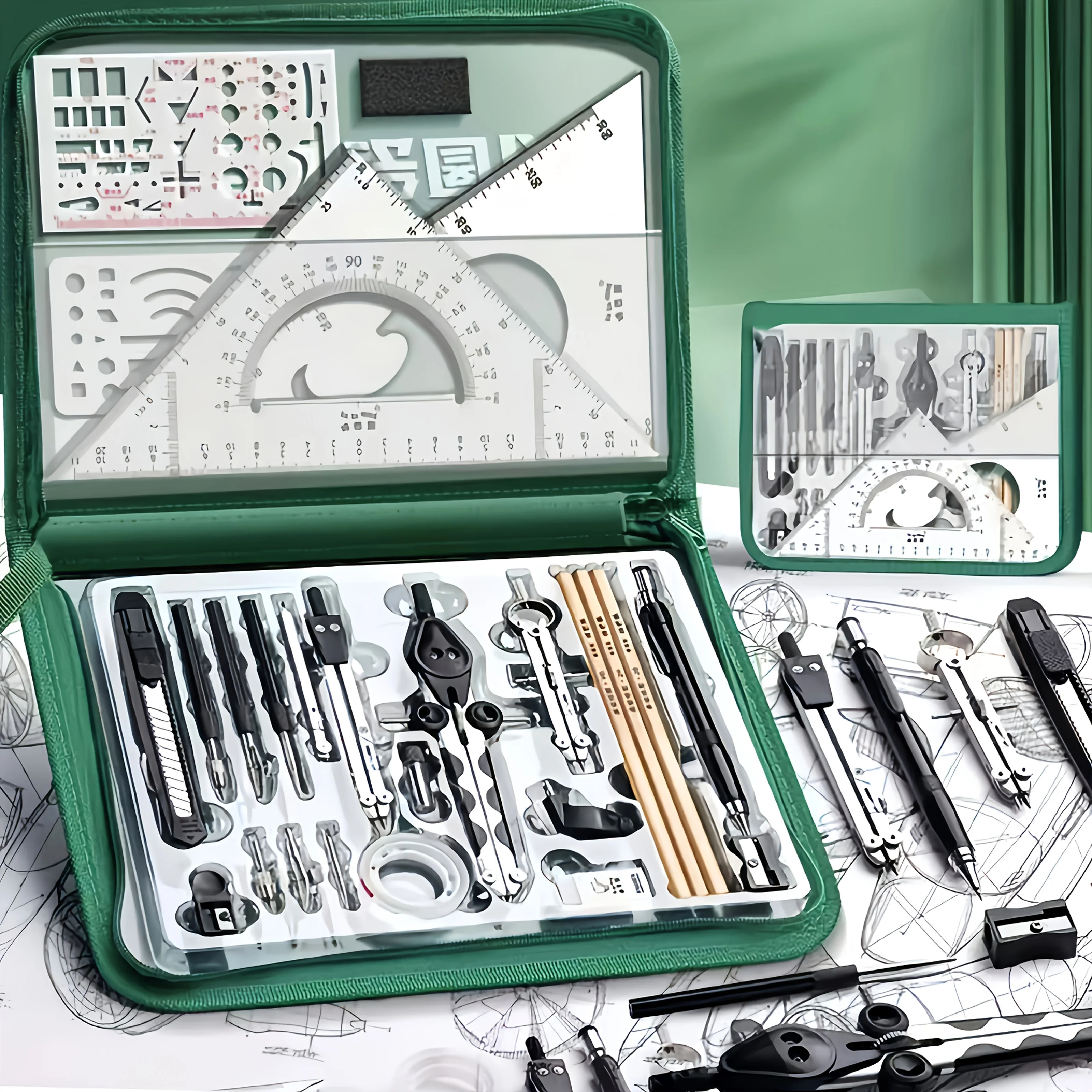 27 pieces (large) a precision measuring instrument set, durable plastic structure, essential for CAD, physics and technical draw