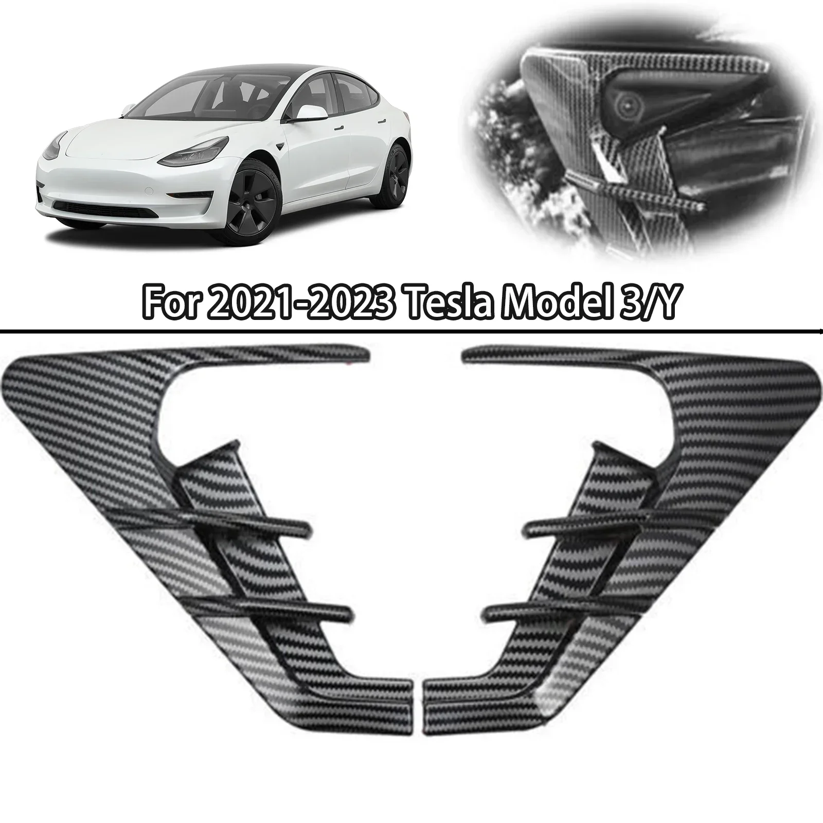 For 2021 2022 2023 Tesla Model 3/Y Car Side Fender Camera Flank Vent Cover Cars Accessories Glossy Black Carbon Fiber Look