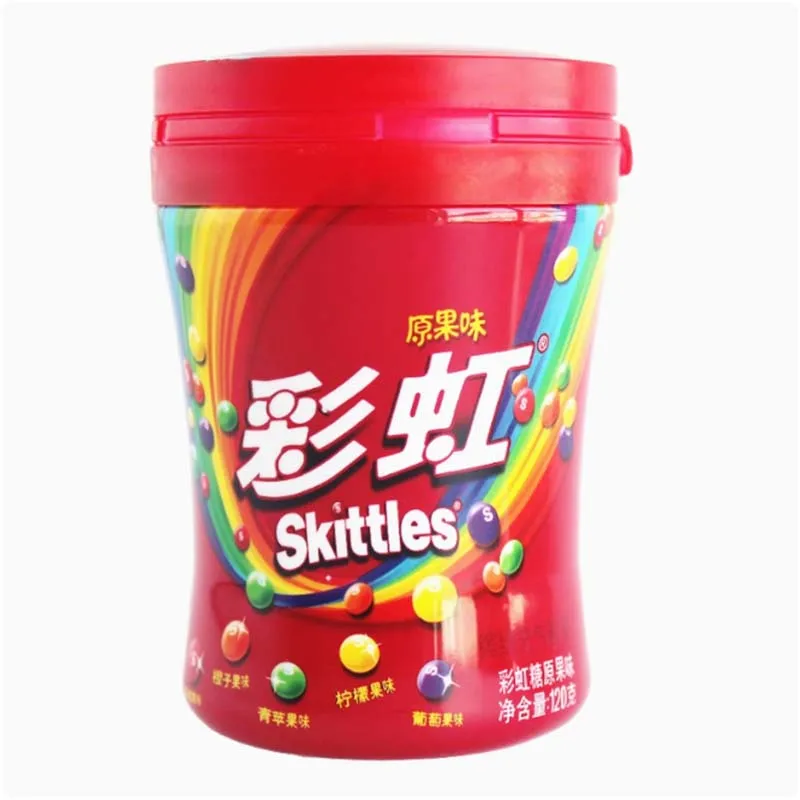 Конфеты Skittles Консервы 4,24 унции (120 г) * 2 банки Конфеты со вкусом фруктов, вы можете вкусить фруктовый вкус в одном укусе