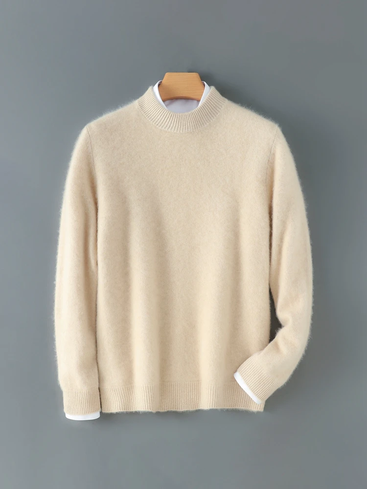 

TLOML Men's 100% Merino Wool Knitwear Mock Neck Wool Pullover Sweater Autumn Winter Basic Solid Soft Warm Cashmere Sweater Tops