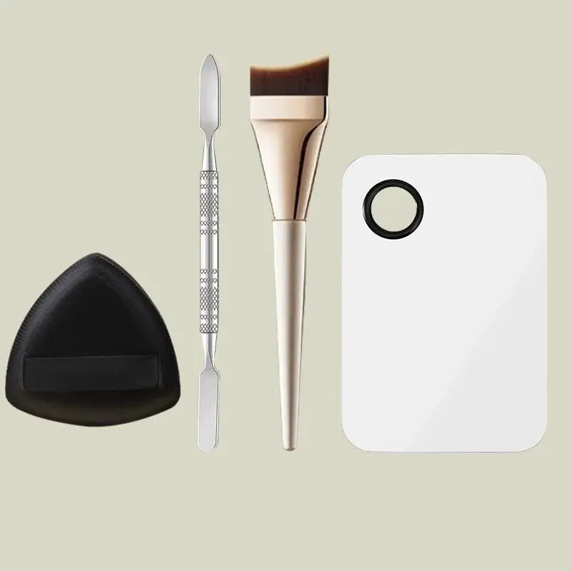 Fishtail Foundation Brush Set 1/4Pcs, Ultra Soft, With Mixing Palette