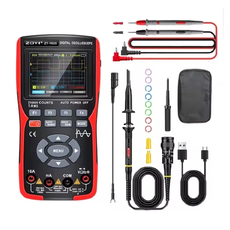 ZOYI ZT703S أرقام متعددة 3 في 1، عصابة باسانتي 50 ميجا هرتز، ديبيت 280 مللي ثانية، تخزين بيانات دي فورمي d'onde PC، generateur d