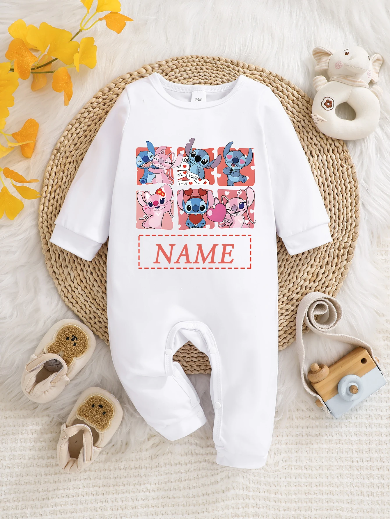 

Официально лицензированный детский комбинезон Disney Stitch с длинными рукавами, с возможностью нанесения имени, из мягкой и легкой в уходе ткани