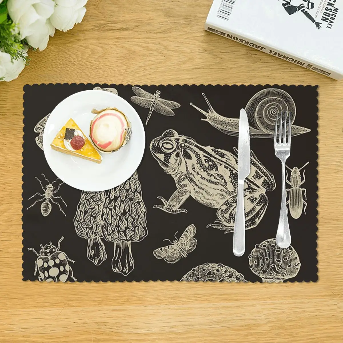Frog Mushroom Snail And Moth Insects Placemat Washable Plate Mat for Dining Table Bowl Coaster Super Absorbent Mats