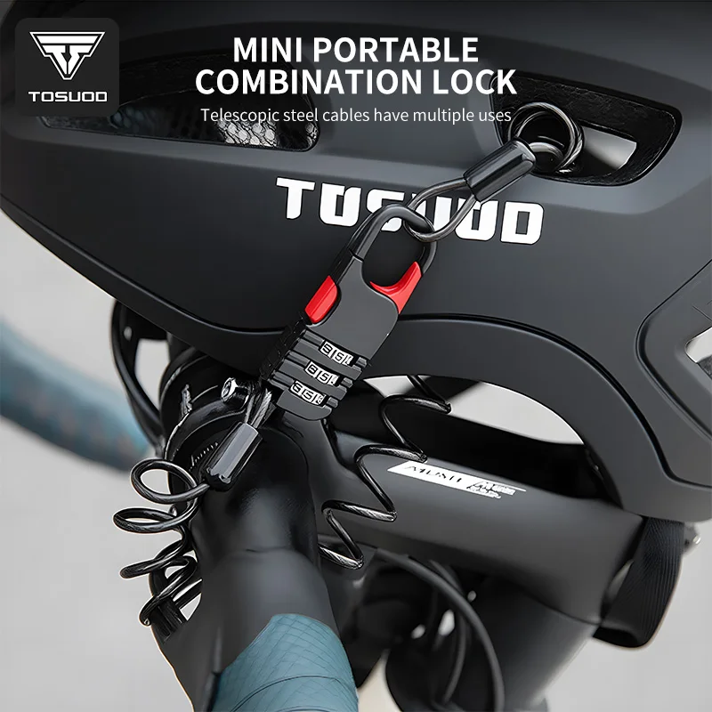 TOSUOD 3-Digit Combination Helmet Lock, Zinc Alloy + Steel Cable, Anti-Theft Security Lock for Motorcycle/Bicycle Helmet