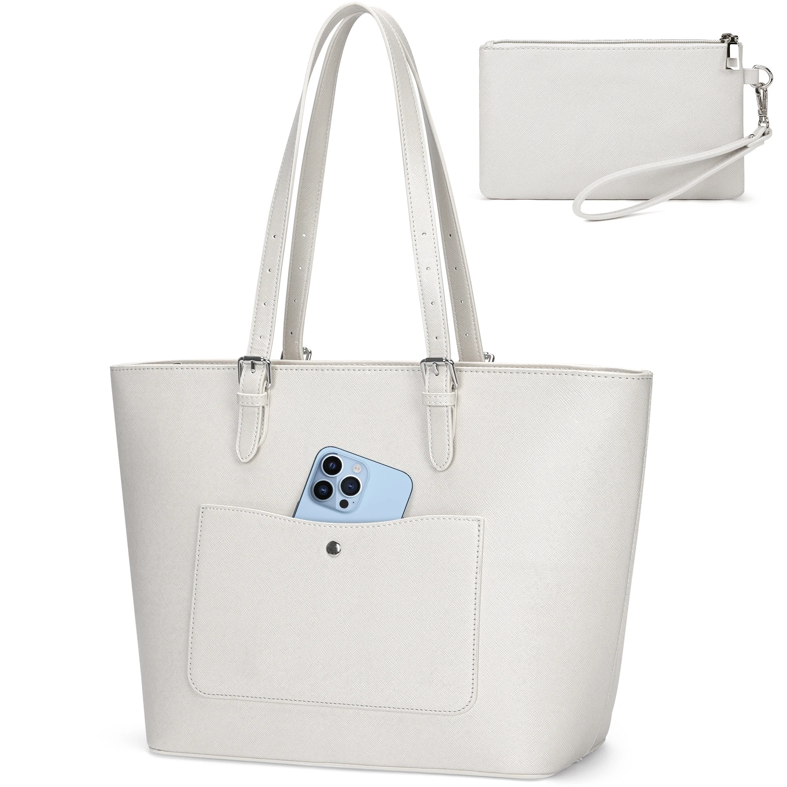 

RAINSMORE 2Pcs Tote Bag and Purse Set Women Large Capacity Shoulder Bag Fashion Vegan Leather Handbag for Women