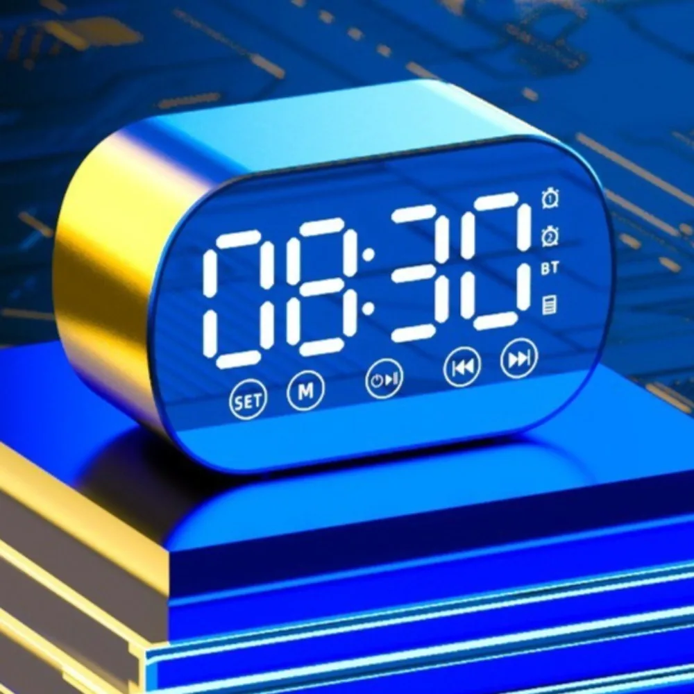 Rechargeable LED Digital Alarm Clock HD Mirror Display Portable Bluetooth Speaker with Sleep Timer for Bedside