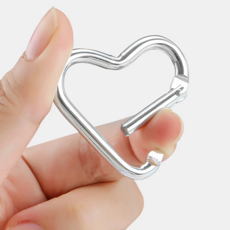 1 Pcs Heart-shaped Aluminum Carabiner Key Chain Clip Outdoor Keyring Hook Water Bottle Hanging Buckle Travel Kit Accessories