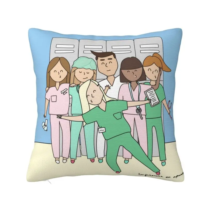 Custom Funny Cartoon Nurse Cushion Cover 45x45cm Health Care Nursing Doctors Velvet Modern Pillow Case