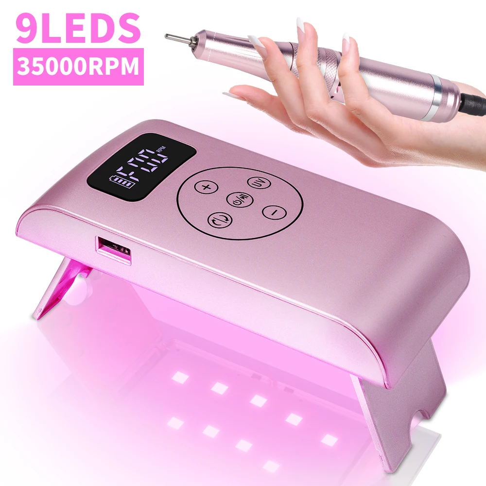 

35000RPM Portable Electric Nail Drill Machine With LED UV Nail Lamp LCD Display Drying Function Rechargeable For Nails Manicure